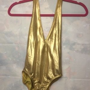 American Apparel Gold Disco Halter Leotard